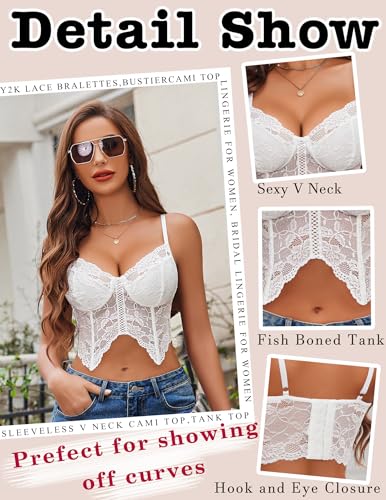 Image of Avidlove Lace Bralettes for Women Y2k Camisole Lingerie Adjustable Strap Crop Top