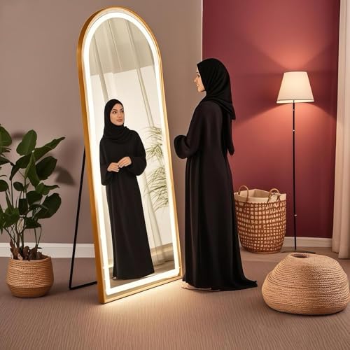 160 x 50CM Arched Mirror Full Length with Lights LED Mirror Full Length with Stands Free Standing/Wall Mounted/Leaning Fu-ll Body Arched Mirrors(Golden LED 160 * 50CM)
