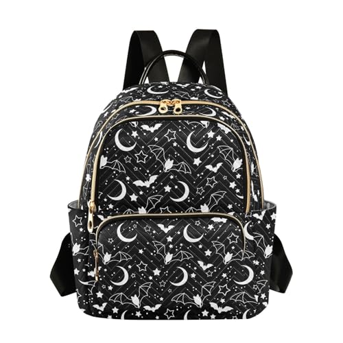 Image of Mini Backpack Halloween Moon Night Sky Bats Fashion Backpack Purse for Women,Handbag Shoulder Bag Casual Daypack, Ladies Gift for College Work (S)