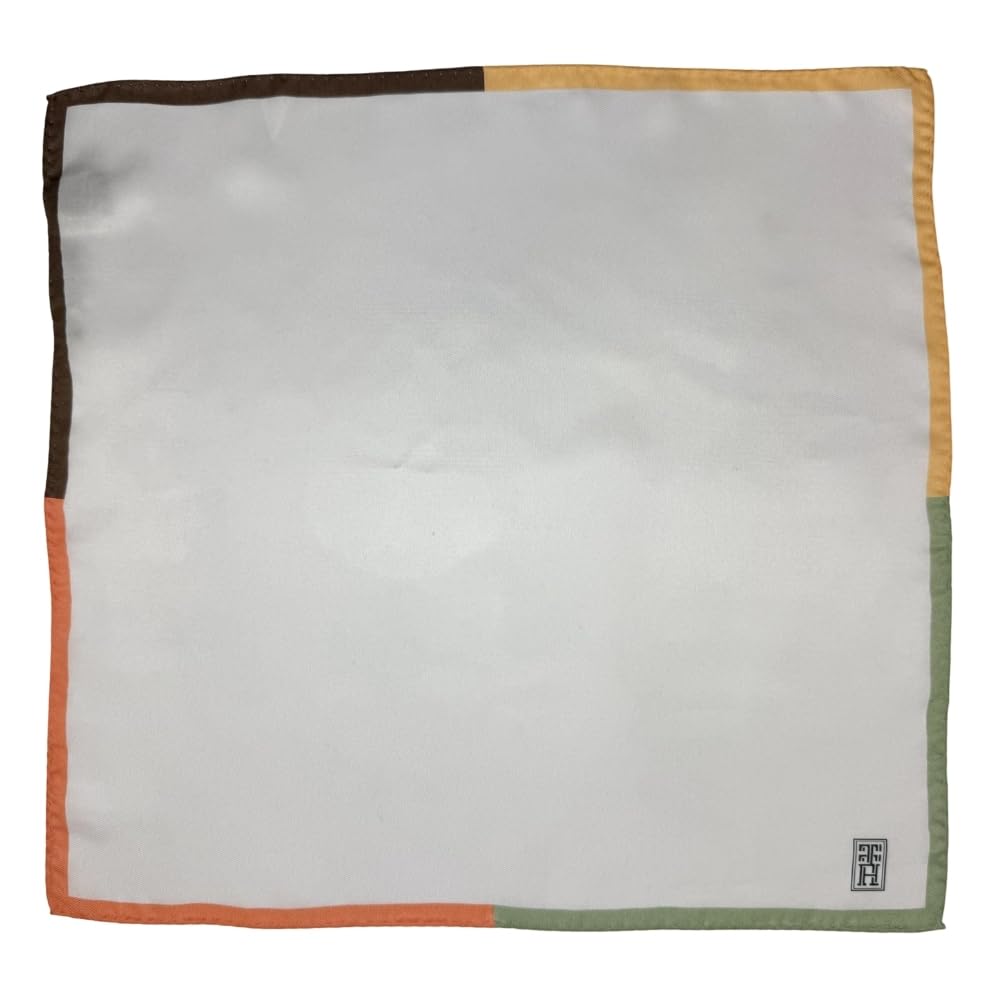 the tie hub White with Multicolor Four-Corner Border Italian Silk Pocket Square for Men-picture-17