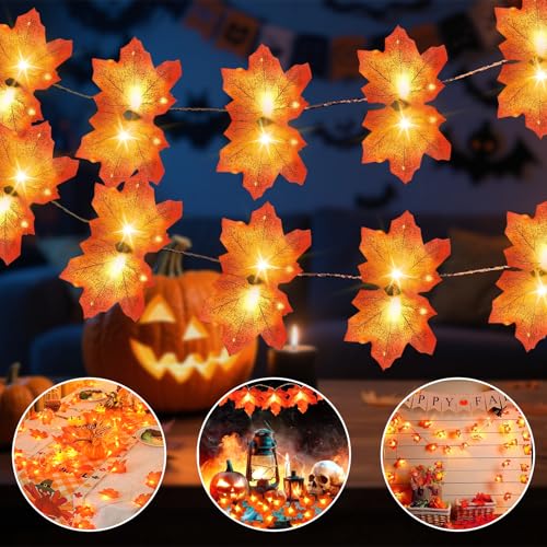 BGIUSQF 3M 20 LED Guirnalda de Luces de Hoja de Arce, Guirnaldas luminosas Hoja de Arce, Decoracion Otoño, Guirnalda Otoño, Hojas de Otoño para Decorar, para Halloween dia de Accion de Gracias