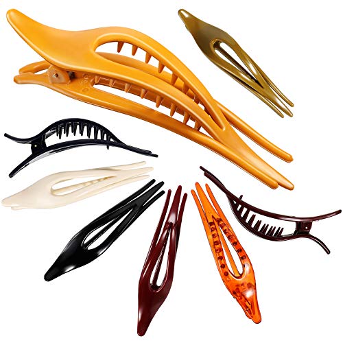 8 Pieces Womens French Hair Clip Hollow Elegant Curved Hair Clamp Non Slip Strong Grip Comfortable Hold Pin Teeth Clamp for Girls Ladies Hair Accessory, Assorted Colors