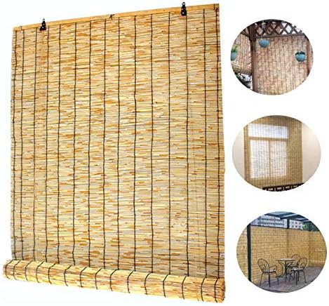MZSH Natural Bamboo Blinds Vertical Blackout Blind Matchstick Roller Windows Shades Retro Decorative Curtains Light Filtering UV Protection Ventilation