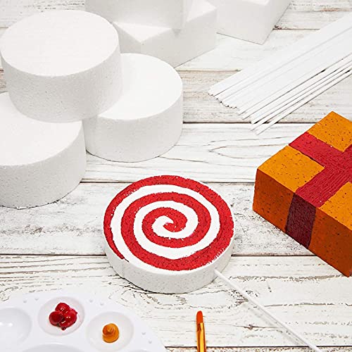 White Foam Shapes For Kids Crafts With 12 Square Blocks, 12 Circles, 24 Plastic Dowels (4 Inches, 48 Pieces) #TOP1