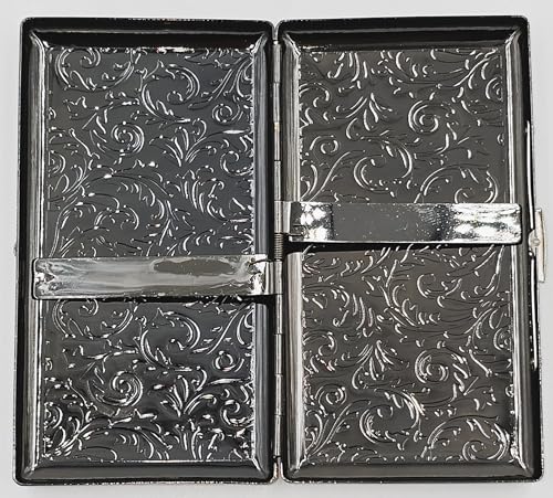 Cigarette Case Victorian Style Metal Holder for Regular, King and 100\'s Size Pocket Protective Security Wallet (ES100,Black)