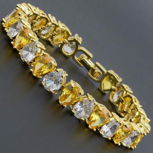 RIZILIA SPECTRUM Trendy Pear-Cut Cubic Zirconia Tennis Bracelet for Women | 14K Gold Plated 6mm Multicolor CZ Stones | 7 Inch Elegant Jewelry Gift for Her2