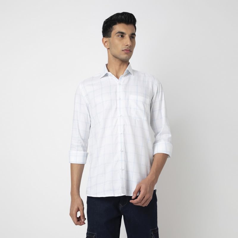 Image of MARK & ALBERT 100% Cotton Full Sleeves Regular Fit Formal Shirt for Men Blue