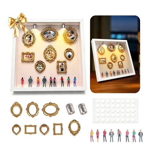New DIY Mini Gold Grames Silhouette Box Upgrade Shadow Box Frame Kit with Gold Miniature Museum & Figurines Celebrate Your Unique Memories in Style for Anniversary Wedding Birthday & Home Decor