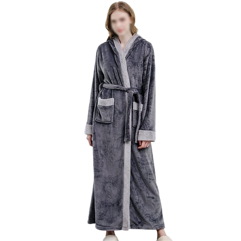 Peignoir flanelle femme long robe de bain chaude pyjama kimono gris M