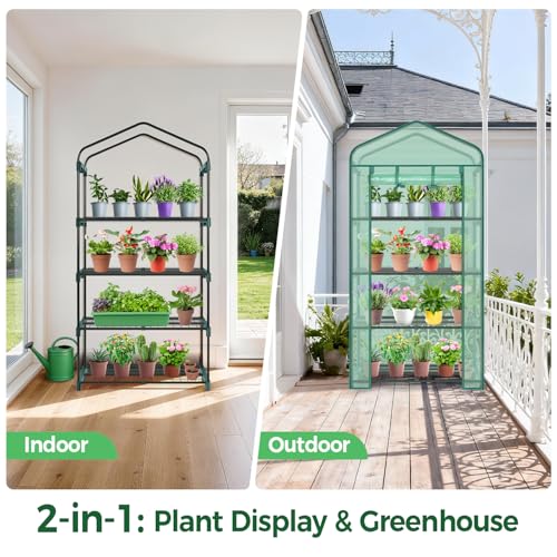 Ohuhu Mini Greenhouse for Indoor Outdoor, Small Plastic Plant Green House 4-Tier Rack Stand Portable Greenhouses with Durable PE Cover for Seedling, 2.5x1.6x5.2 FT, Ideal Gardening Gifts for Women Men - Image 7