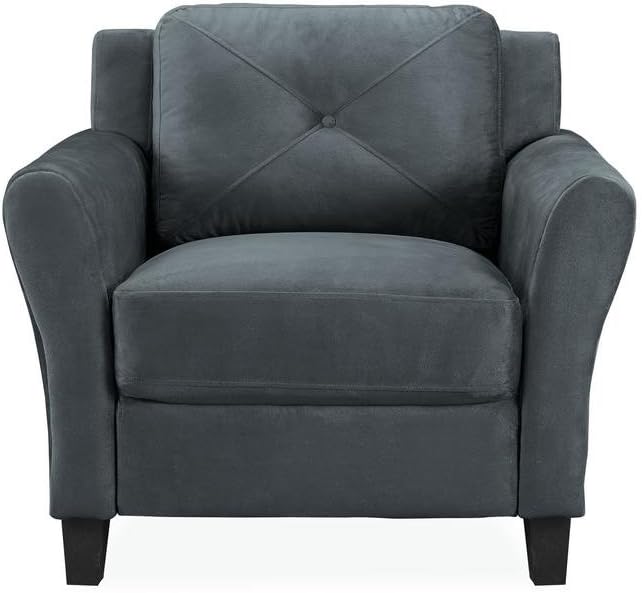 Studio Living Harrington 35.4" Arm Chair, Transitional Modern, Pocket Coil Comfort, Easy Assembly, Microfiber Fabric, Dark Grey