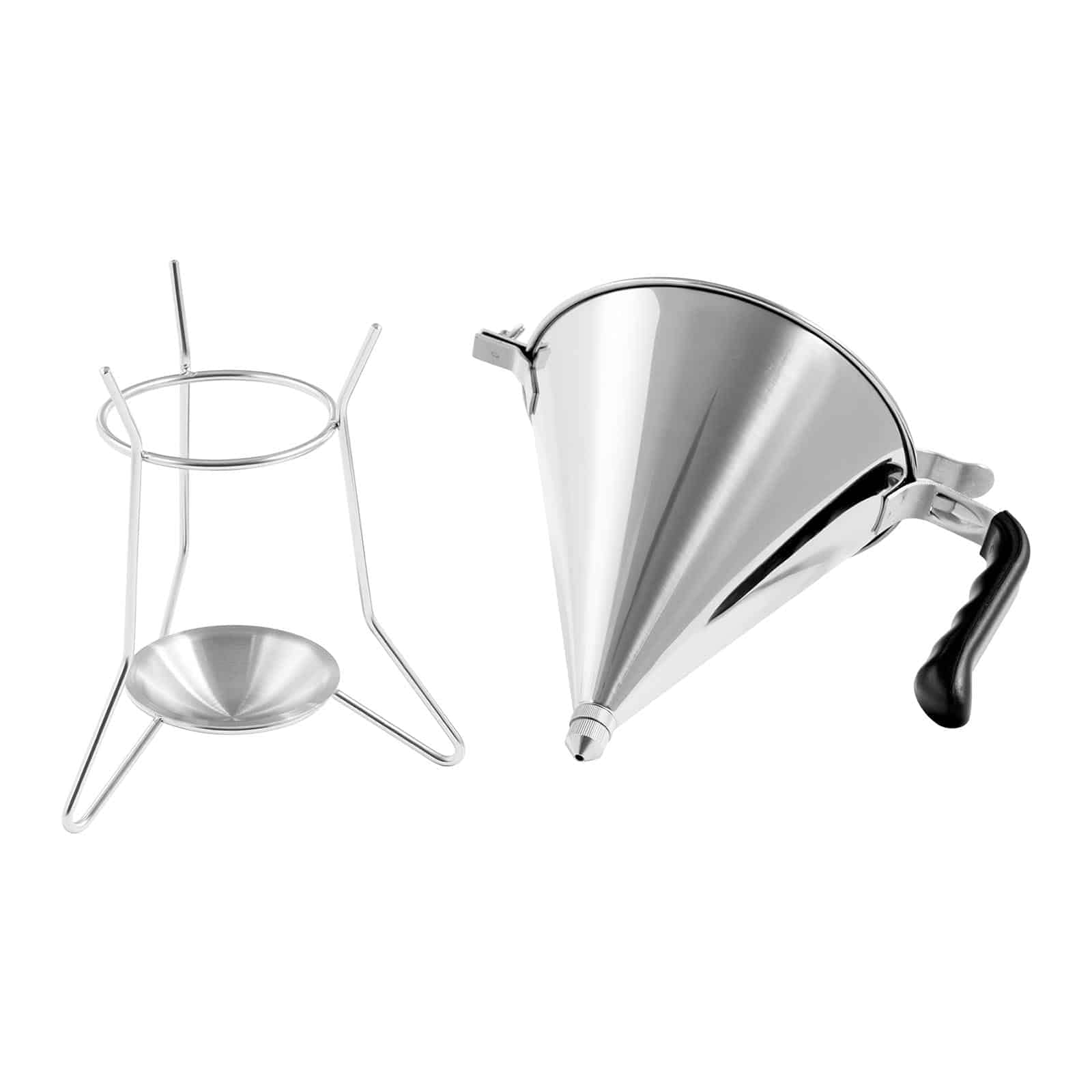 Royal Catering RC-OF04 - Embudo (1,8 L, acero inoxidable, apertura dosificadora, soporte de 4,5,6 mm, con bandeja colectora)
