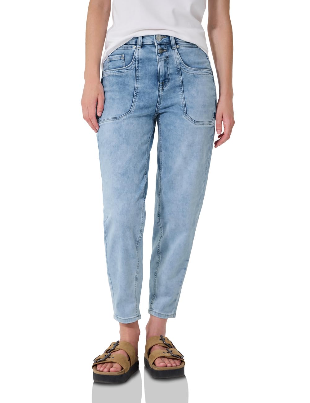 Street One Studio Women's Barrel Leg Jeans in Loose Fit 3818723, Light Blue Random Wash, 29W x 28L