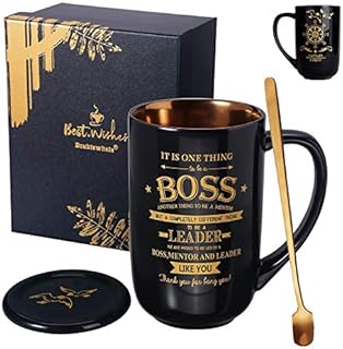 Boss Gifts for Men Women, Best Boss Mug, Thank You Gift for Boss Male Female, Ideal for Leader Christmas Birthday Retirement Farewell Office Leaving Appreciation, 18Oz Large Blcak Ceramic Coffee Cup