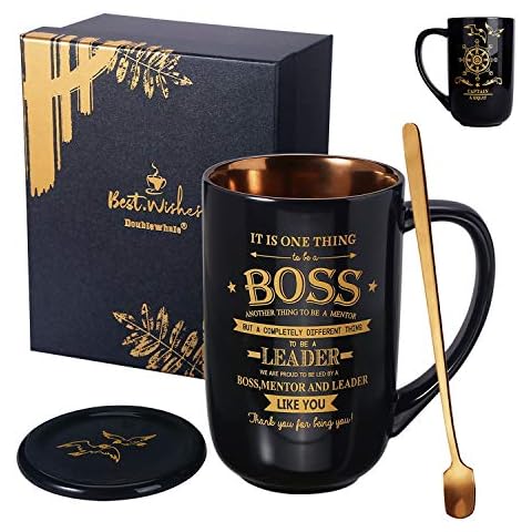 Boss Coffee Mug - Best Birthday Gifts for Boss - Funny Birthday Gifts Ideas for Boss Male, Dad, Uncle, Men - Best Office Farewell Gifts for Boss Large Porcelain Tea Mug 18 Oz Black Cover