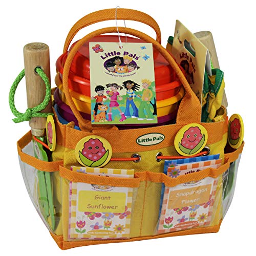 Little Pals Childrens Grow Your Own Flower Garden Kit with Snapdragon, Edible Flowers, Giant Sunflower and Peppermint Stick Flowers, Gardening Gloves, Hand Tools, Four Plant Pots and Markers