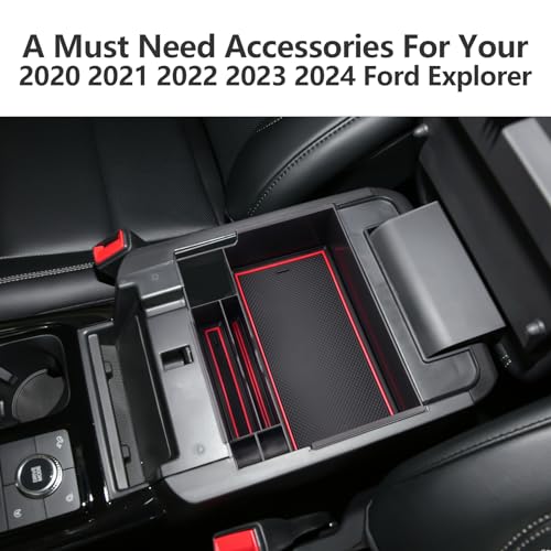 Image of LUWU for Ford Explorer Accessories Center Console Organizer 2020-2024 Ford Explorer XLT /Limited /Active /ST-Line /ST /Platinum Armrest Organizer Insert Tray Armrest Console Organizer (Red)