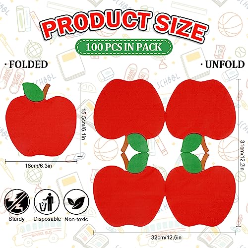 Image of Whaline 100 Pack Back to School Napkins Red Apples Disposable Paper Napkins School Season Apples Dinner Napkins for First Day of School Party Celebration Supplies Table Decorations