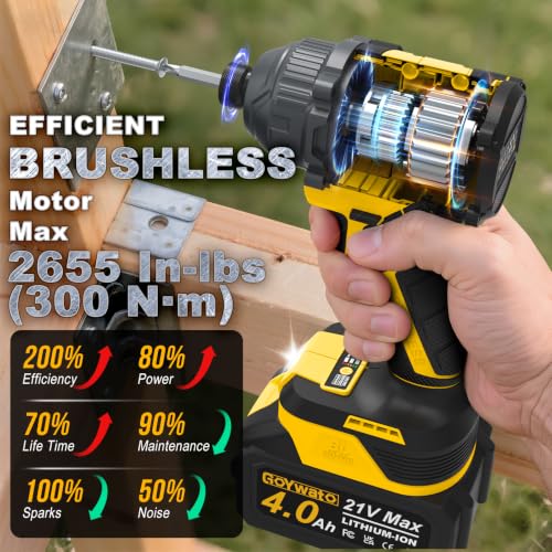 2655In-lbs 21V Brushless 1/4" Cordless Impact Driver Set Yellow - Image 4