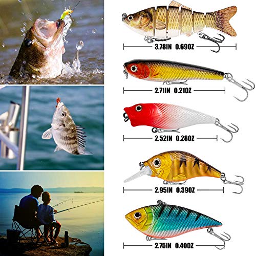 Fishing Lures Baits Tackle Fishing Accessories Kit Including Crankbaits, Spinnerbaits,Jig Hooks, Plastic Worms, Topwater Lures, Tackle Box And Fishing Gear Lures Kit Set #TOP3