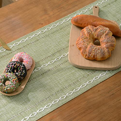 Wracra Hemstitch Cotton Linen Table Runner Farmhouse Style Sage Green Table Runner 120cm Long with Hand-tassels for Dining Kitchen Party and Dessert Table Decor(Sage Green - Image 4