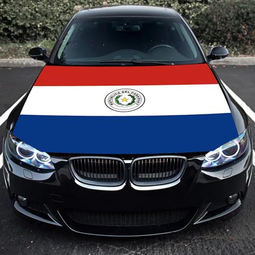 Image of Paraguay Flag Car Hood Cover 3.5X5Ft Paraguaian National Car Bonnet Banner Elastic Fabrics Windproof Vehicles Decorate Flags