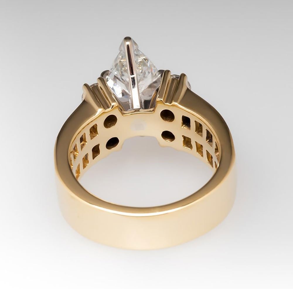 Yellow Gold-Plated Marquise Cut & Round Cut Cubic Zirconia Rings Simulated Diamond Bridal Engagement Ring,Vintage Style Wedding Band Ring Jewelry Gifts