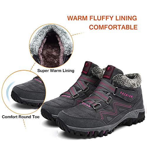 TBBY Women's winter thermal villi leather platform fashion high top boots Outdoor Walking Shoes Non-Slip hiking shoes3