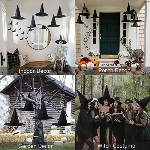 12Pcs Halloween Black Witch Hats Costume Accessory Decorations, Thickened Hanging Wizard Hats Bulk For Women Kids With Hanging Rope, Floating Front Porch Yard Indoor Outdoor Hocus Pocus Decor Party Supplies #TOP5