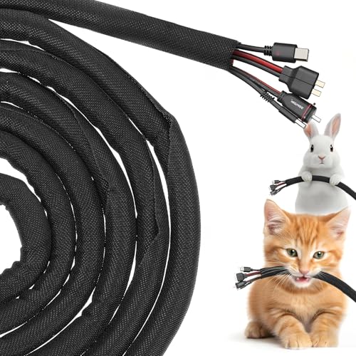 Dog and Cat Cord Protector 3 Meters 15 mm Cable Tidy Sleeve Protect Wires from Pets Chewing Expandable Braided Cable Management Sleeve Cables Wrap Cord Protector for USB Power Cords Audio Video Cables