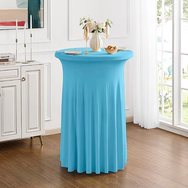 2 Pack Highboy Cocktail Table Cover Skirt Tablecloth (32" x 43", Lake Blue) by iEventStar - Used condition - Image 2