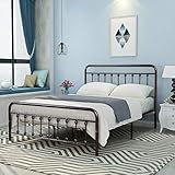 DUMEE Metal Bed Frame Queen Size Platform with Vintage Headboard and Footboard Sturdy Metal Frame Premium Steel Slat Support,Antique Brown