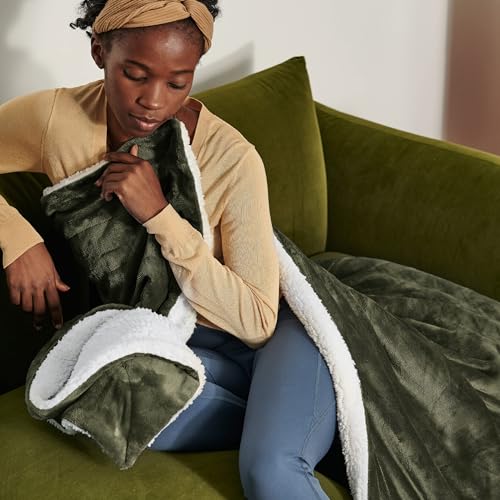 Image of Bedsure GentleSoft Sherpa Fleece Twin Size Blanket for Couch, Non-Heated, Thick and Warm Throw for Women and Men, Soft Fuzzy Plush Twin Blanket for Winter, Olive Green, 60x80 Inches