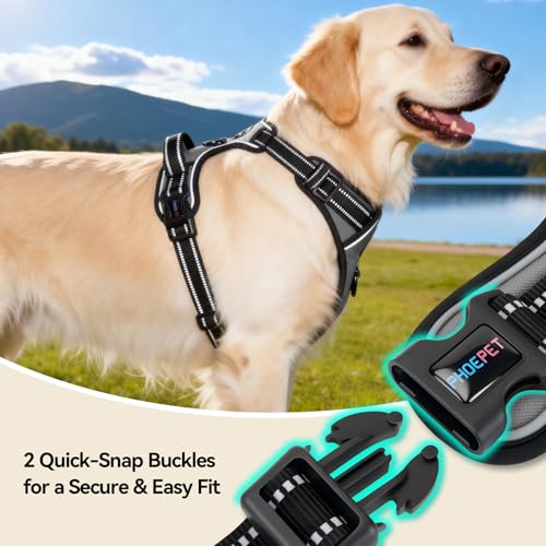 PHOEPET No Pull Dog Harness Medium Reflective Front Clip Vest with Handle, Adjustable 2 Metal Rings 2 Buckles(M, Grey) - Image 7