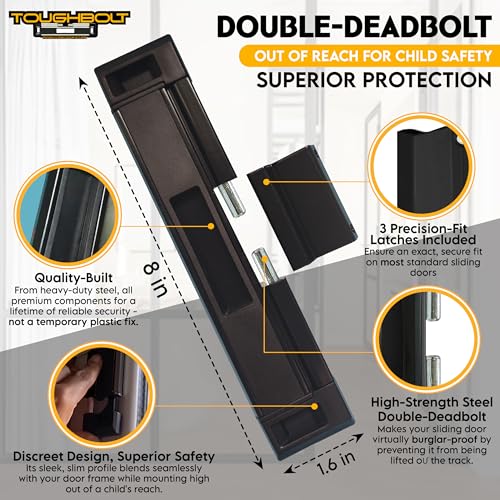 TOUGHBOLT Sliding Door Lock, Double Deadbolt Security, Child Safety, Black by TOUGHBOLT - Image 3