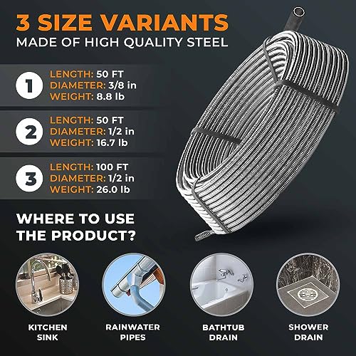 Meisterfaktur drain snake 3.0 [100 FT] - extremely long - Ideal plumbing snake for heavy & deep blockages - The drain auger for real do-it-yourselfers! (100 FT - 1/2 inch) by MEISTERFAKTUR - Image 5