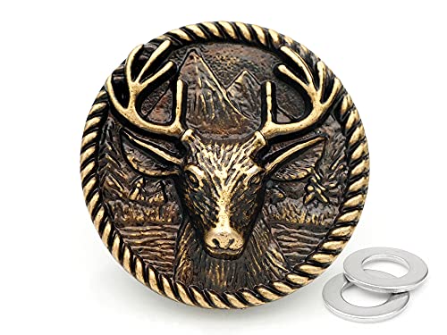 CRAFTMEMORE 2pcs 1-3/8 Inches Deer Moose Coin Concho Screw Back Gaur Rodeo Cowboy Leathercraft Embellishment CHS18 (Bronze)