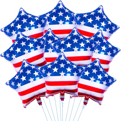 10 Pieces 18 Inches American Flag Star Foil Balloons, Patriotic Red, White, and Blue Mylar Star Shaped Balloons for 4th of July, Independence Day, Memorial Day, and National Holidays Party Decorations by Tedercle - Used condition - US$7.54