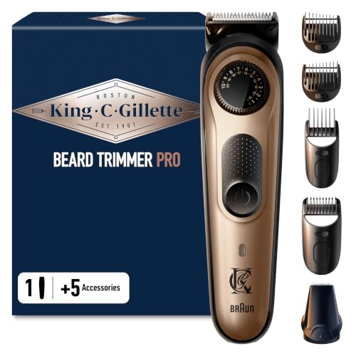 King C. Gillette Tondeuse Barbe Homme Pro, Electrique, Multicolore – sans Fil, Autonomie de 80 mins, Lames de Longue Durée, 40 Réglages de Longueur, Kit de Rasage avec 2 Sabots