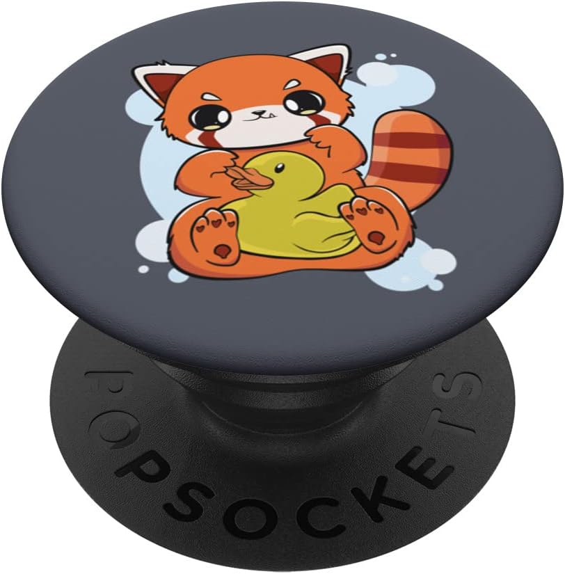 Cute Red Panda With Yellow Duck Toy Chibi Anime Otaku PopSockets Swappable PopGrip