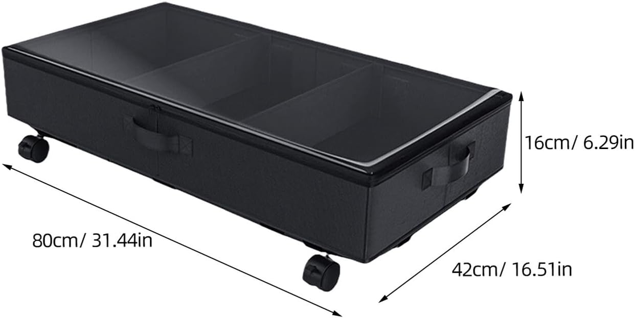 Bed Clothes Organizer Bins with Wheels, Large Capacity Oxford Fabric 3-grid Storage Container for Quilts, Clothing, Dustproof Sliding Underbed Storage Box for Bedroom