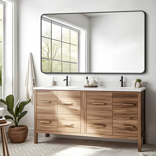 Image of DESBING 30 x 50 Inch Bathroom Mirror, Matte Black Wall Mirror with Metal Frame, Decorative Rectangular Vanity Mirror for Bedroom Bathroom Living Room Entryway (Horizontal /Vertical)