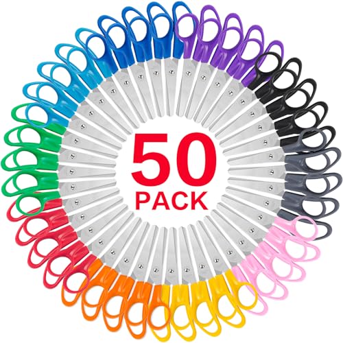 50 Pack Kids Scissors, 5 Inch Bulk Scissors for School, Blunt Tip for Child Student Teacher, Kids Safety for Preschool Classroom Office Home, School Supplies Craft Cutting Paper