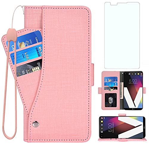Asuwish Compatible with LG X Power Wallet Case Tempered Glass Screen Protector and Leather Flip Cover Card Holder Stand Cell Accessories Phone Cases for XPower 1 LS755 K450 Boys Girls Women Men Pink