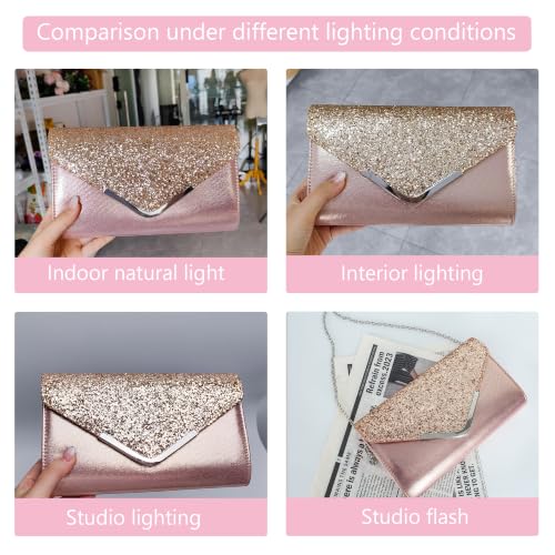 Image of Queena Womens Shiny Glitter Evening Clutch Envelope Handbag Chain Purse for Wedding Party Prom Gift for Mom Wife Girlfriend