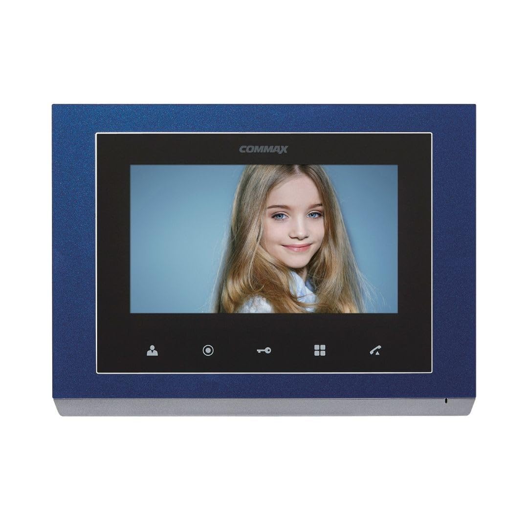 Quddiem view of the Commax CMV-70S monitor with numbered components and a table listing each part name.