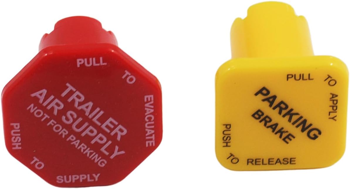 Truck Parking Brake Knob Yellow and Trailer Air Supply Knob Red 5/8" Threaded MV-3 Dash Valve Control Compatible with Bendix Peterbilt Kenworth Volvo Truck 298818 298817
