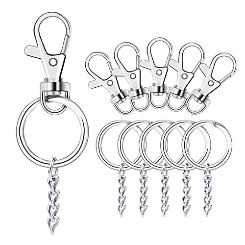 GonHui WA 100 Pcs Metal Swivel Hooks Lobster Claw Clasps, Keychain Rings with Chain for Lanyard Supplies