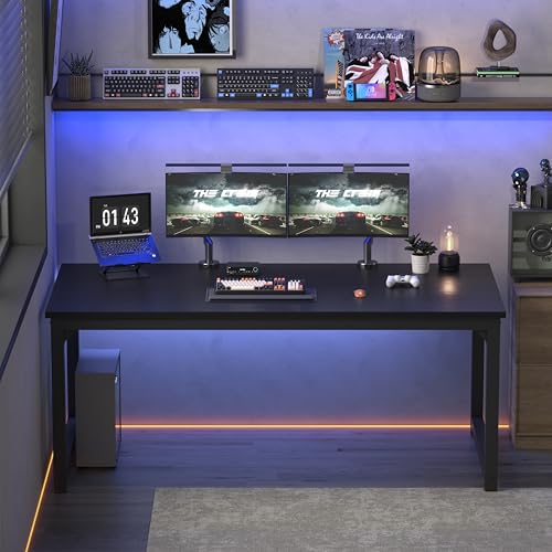 Image of NSdirect 70.9 inch Computer Desk,Large Home Office Desk Wide Workstation 1 inch Thicker Tabletop for Writing,Games and Home Work PC Desk Modern Finish Wood Board and Sturdy Steel Legs, Black