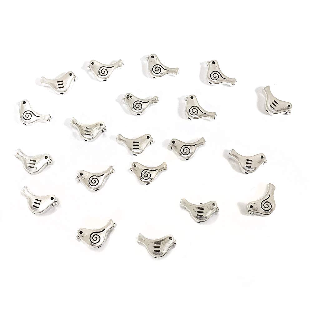 Charming Beads Silver Antique Metal Alloy Bird Beads 9Mm X 15Mm Pack Of 20 For Jewellery Making And More